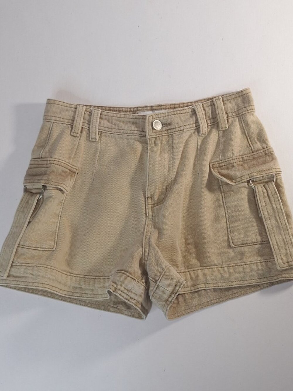 Angel Kiss Khaki Cargo Shorts Size 0 XS Mini Y2K Utility Cotton Denim Gorpcore